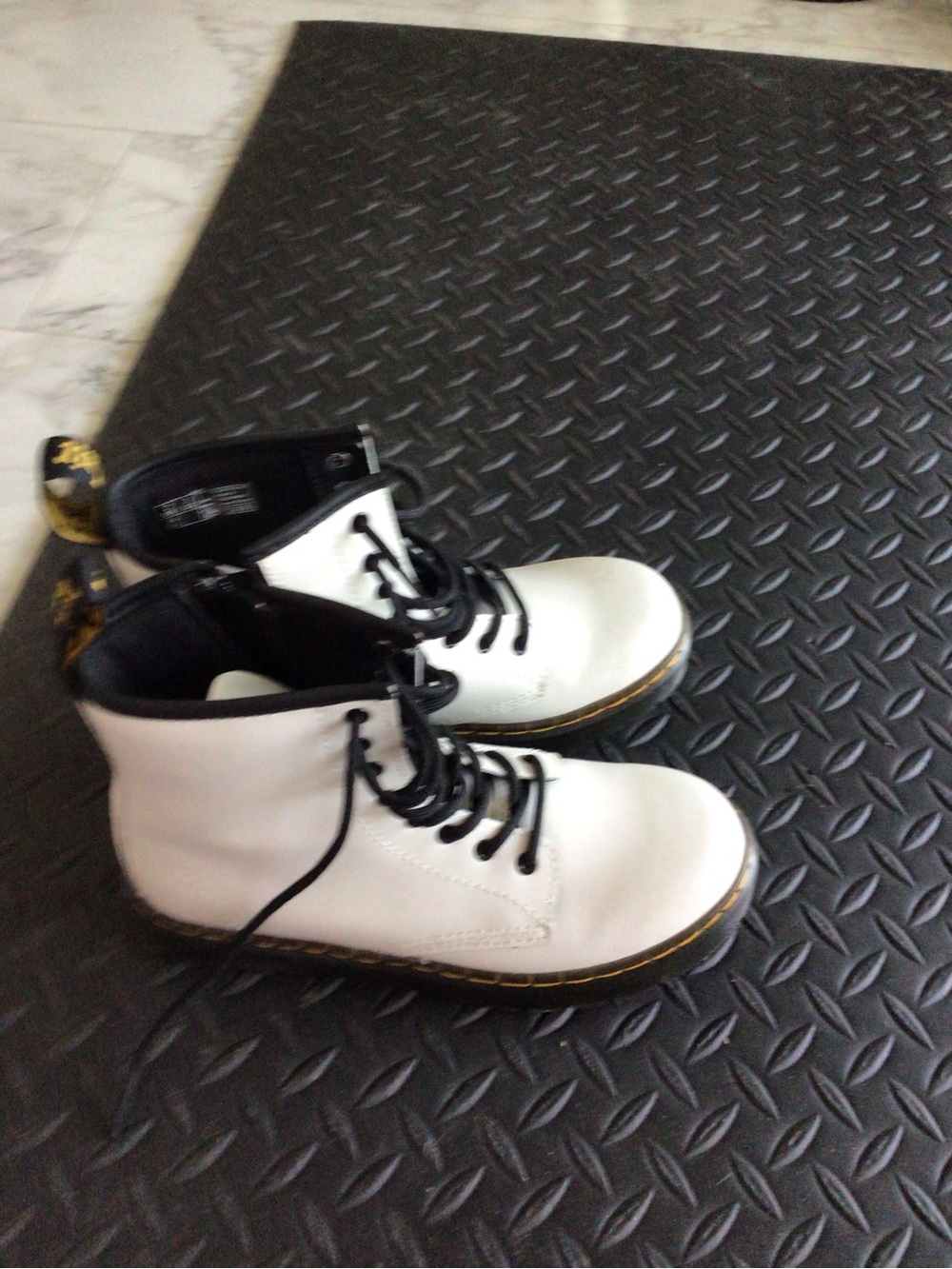 Dr. Martens Kids White Leather Lace-Up Boots with Black Trim